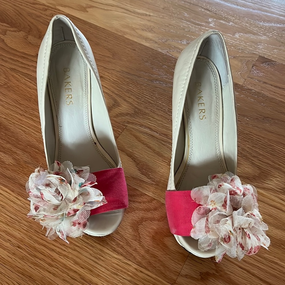 Bakers off white heels with flower